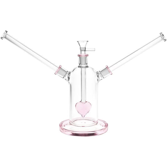 Date Night Heart Perc Dual Neck Glass Water Pipe - 7" / 14mm F